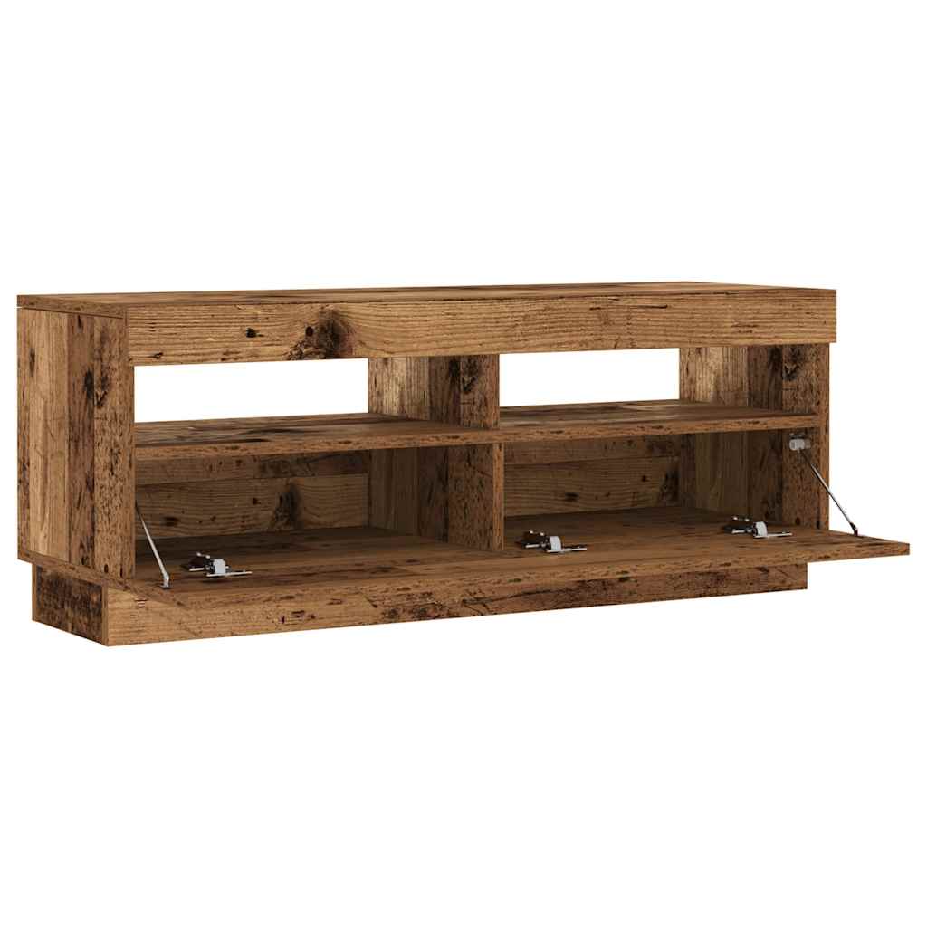 Tv-meubel met LED 80x35x40 cm bewerkt hout artisanaal eiken