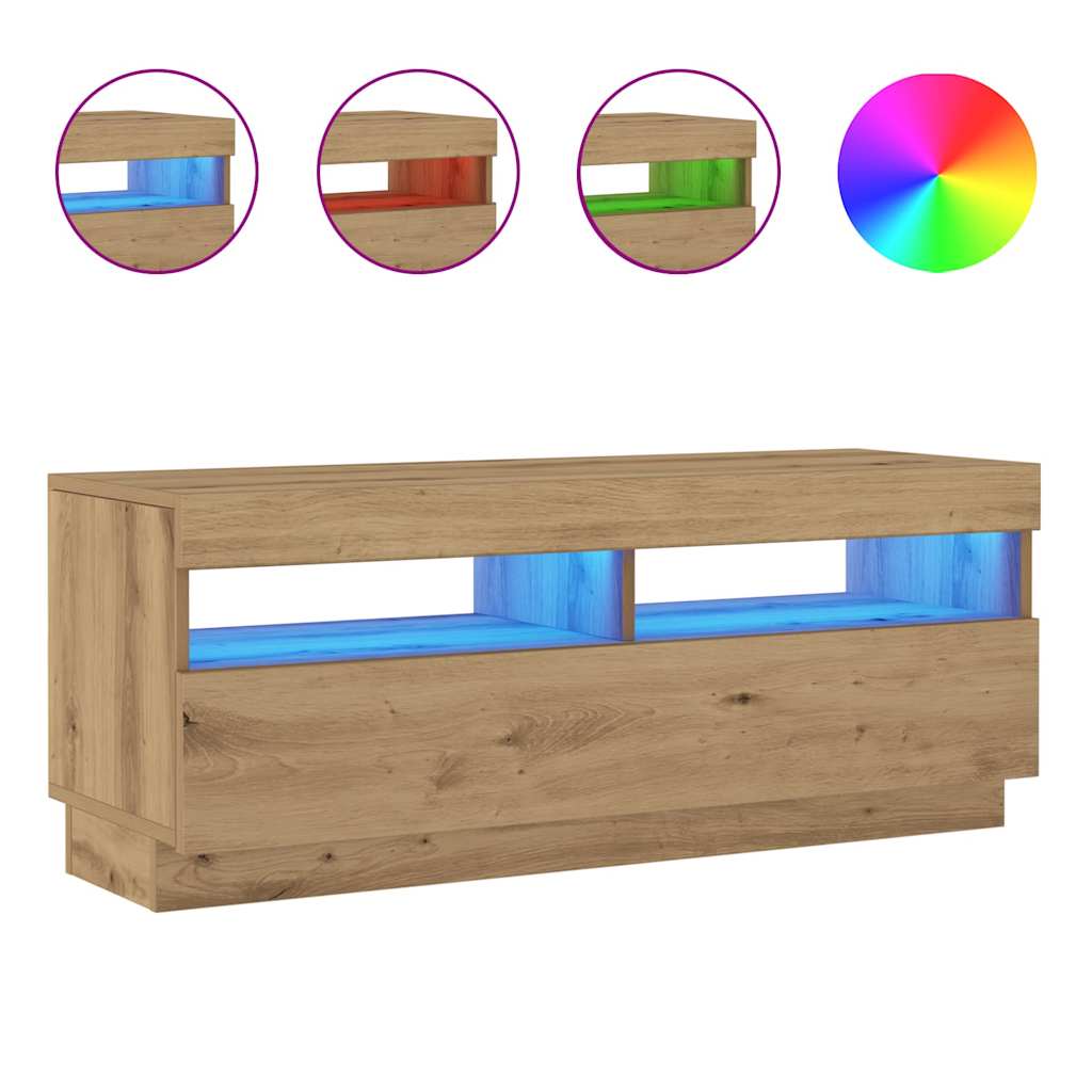 Tv-meubel met LED 80x35x40 cm bewerkt hout artisanaal eiken