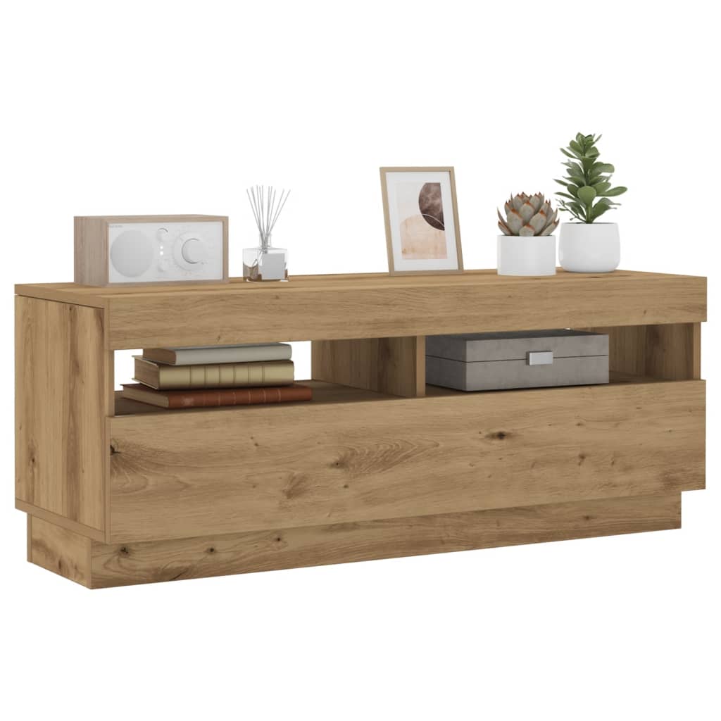 Tv-meubel met LED 80x35x40 cm bewerkt hout artisanaal eiken