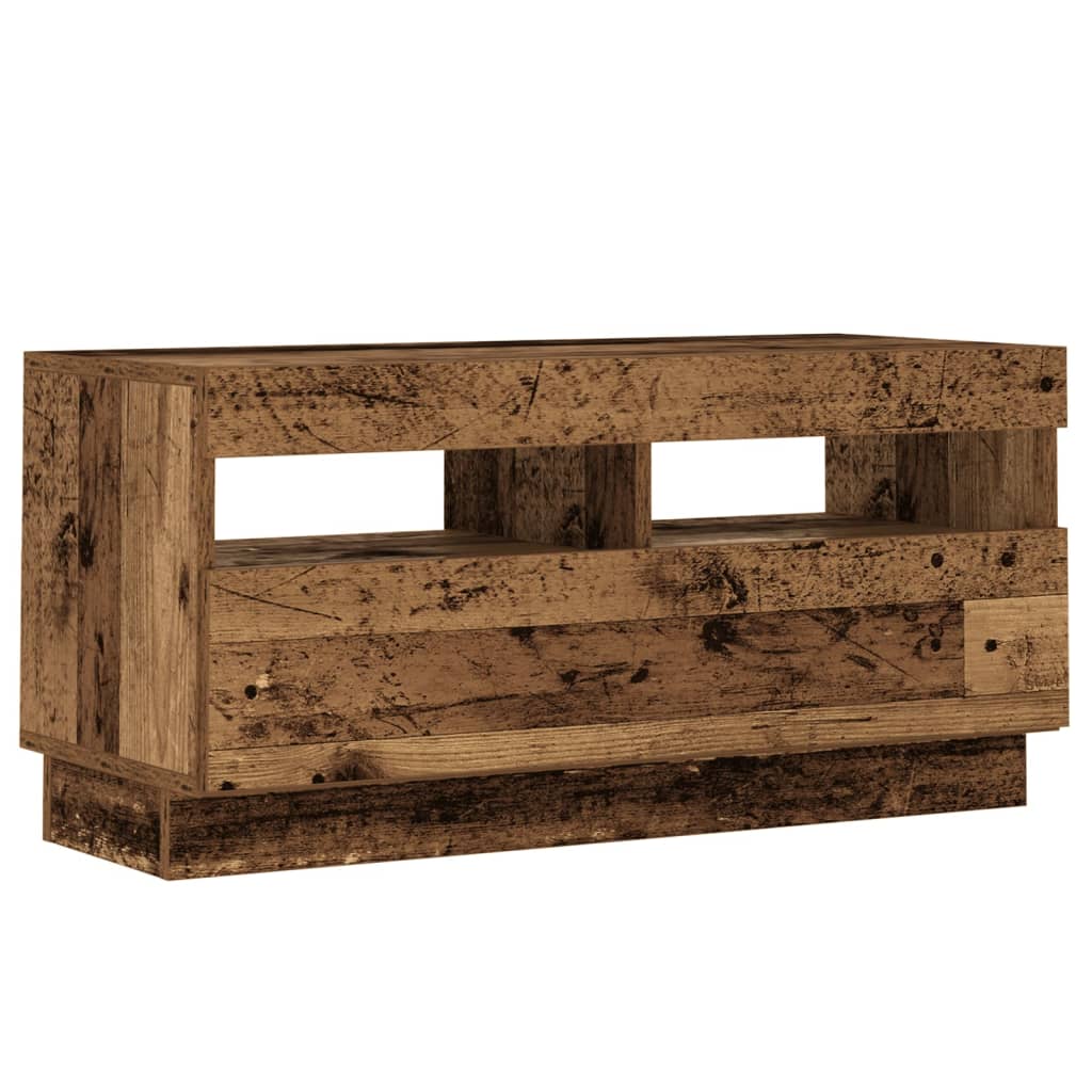 Tv-meubel met LED 80x35x40 cm bewerkt hout artisanaal eiken