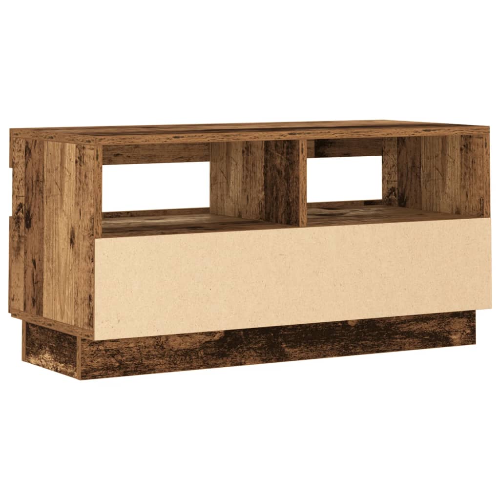 Tv-meubel met LED 80x35x40 cm bewerkt hout artisanaal eiken