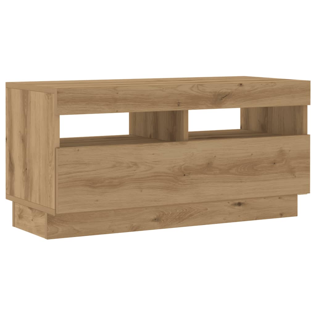 Tv-meubel met LED 80x35x40 cm bewerkt hout artisanaal eiken