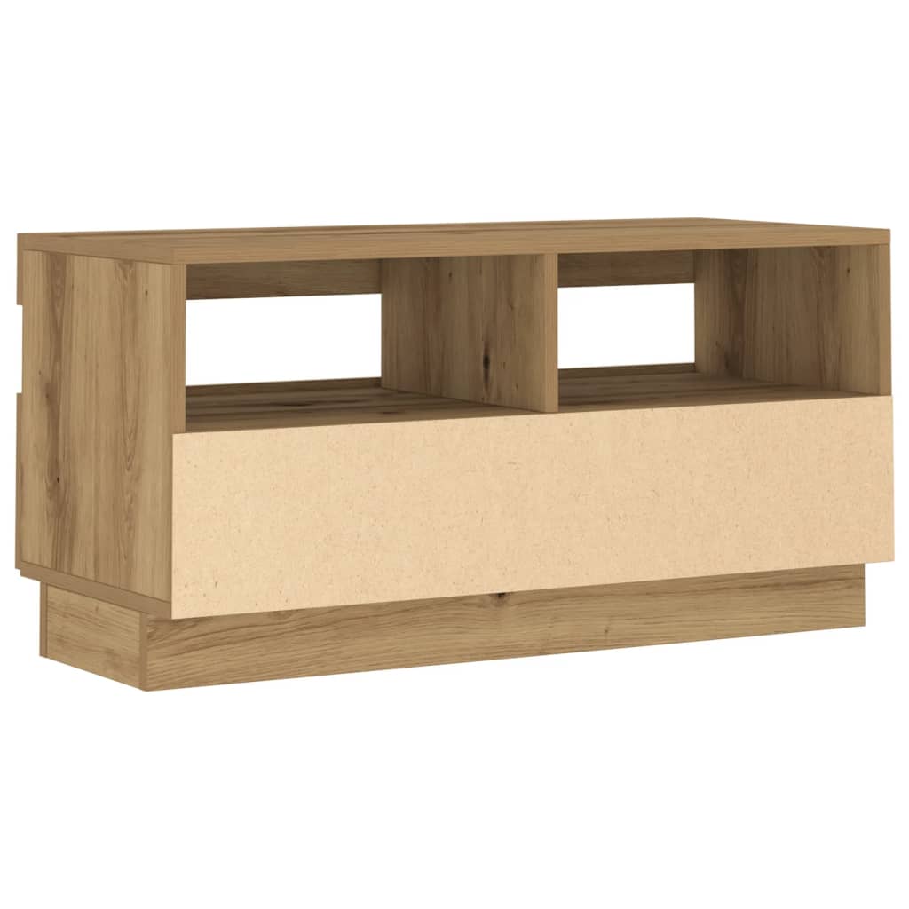 Tv-meubel met LED 80x35x40 cm bewerkt hout artisanaal eiken