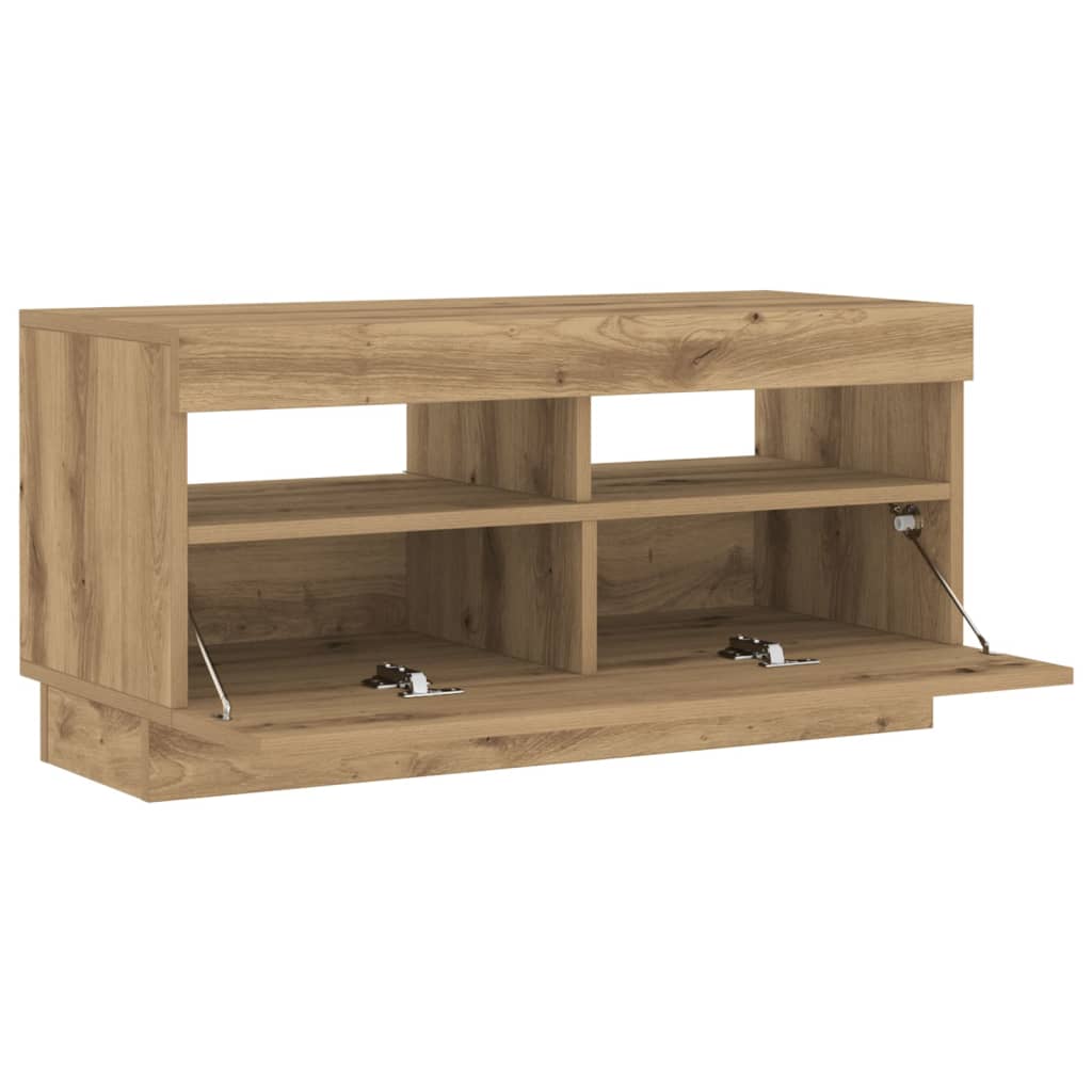 Tv-meubel met LED 80x35x40 cm bewerkt hout artisanaal eiken