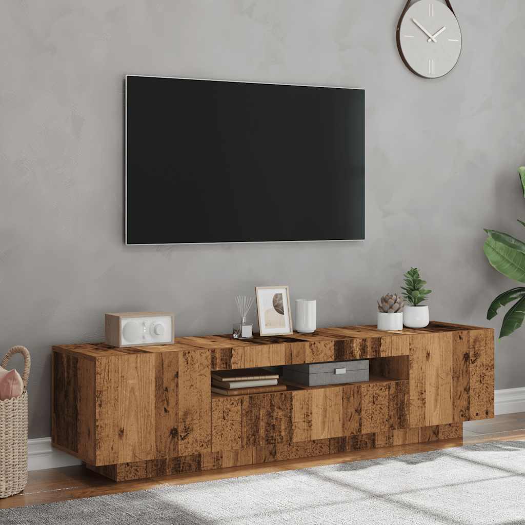 Tv-meubel met LED 160x35x40 cm bewerkt hout oud hout