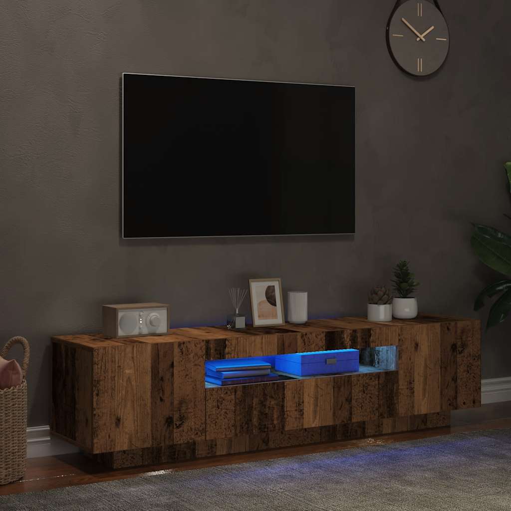 Tv-meubel met LED 160x35x40 cm bewerkt hout oud hout