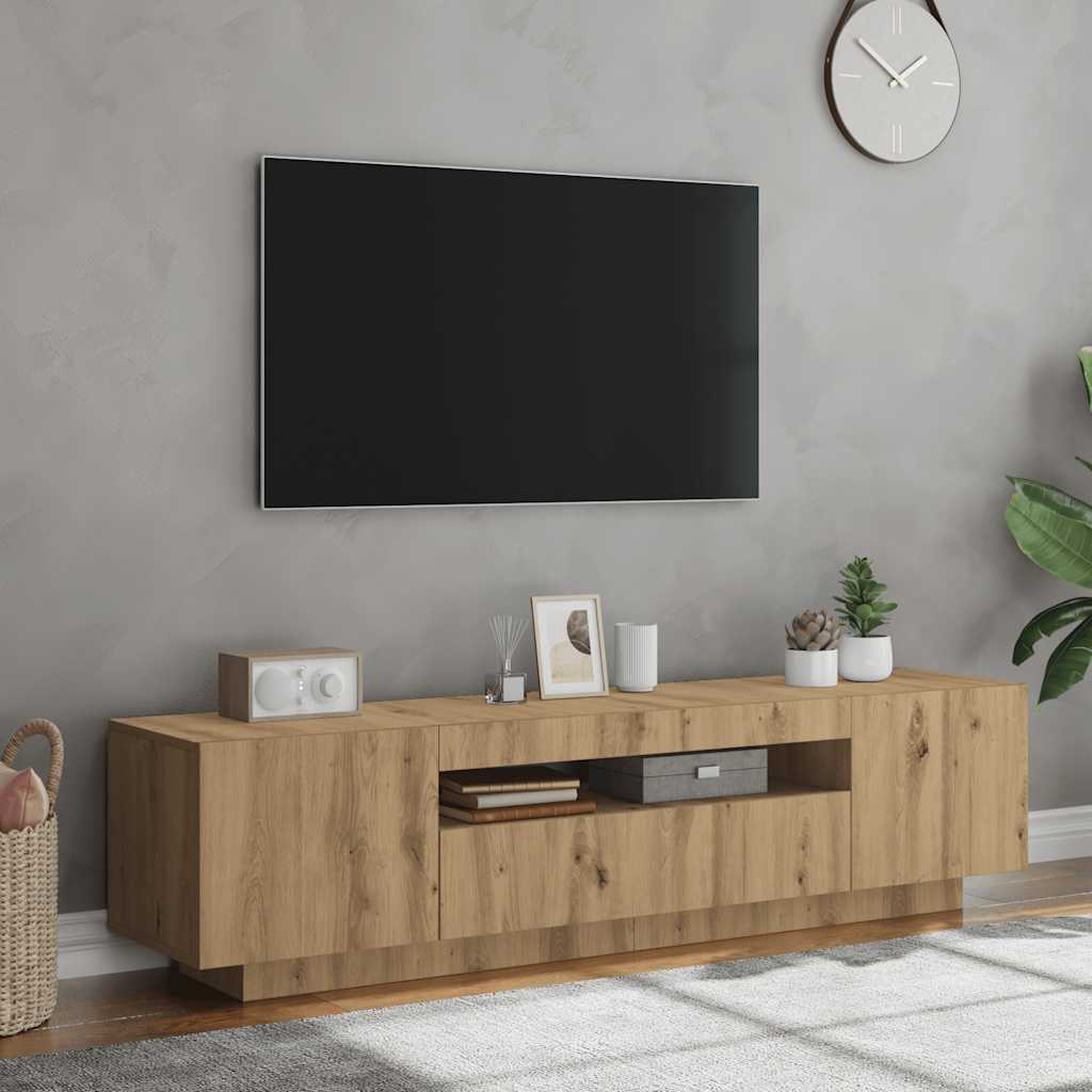 Tv-meubel met LED 160x35x40 cm bewerkt hout oud hout