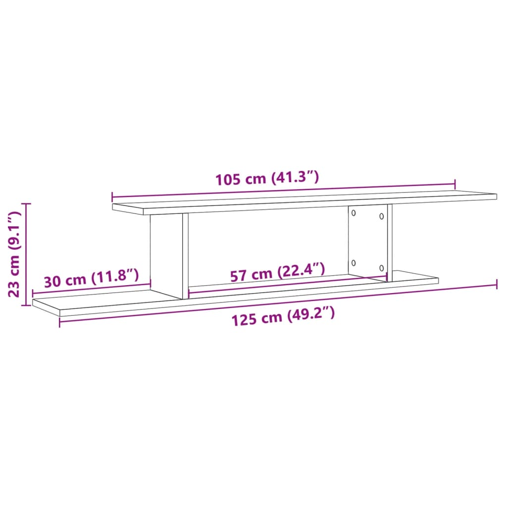 Tv-wandschap 125x18x23 cm bewerkt hout artisanaal eikenkleurig