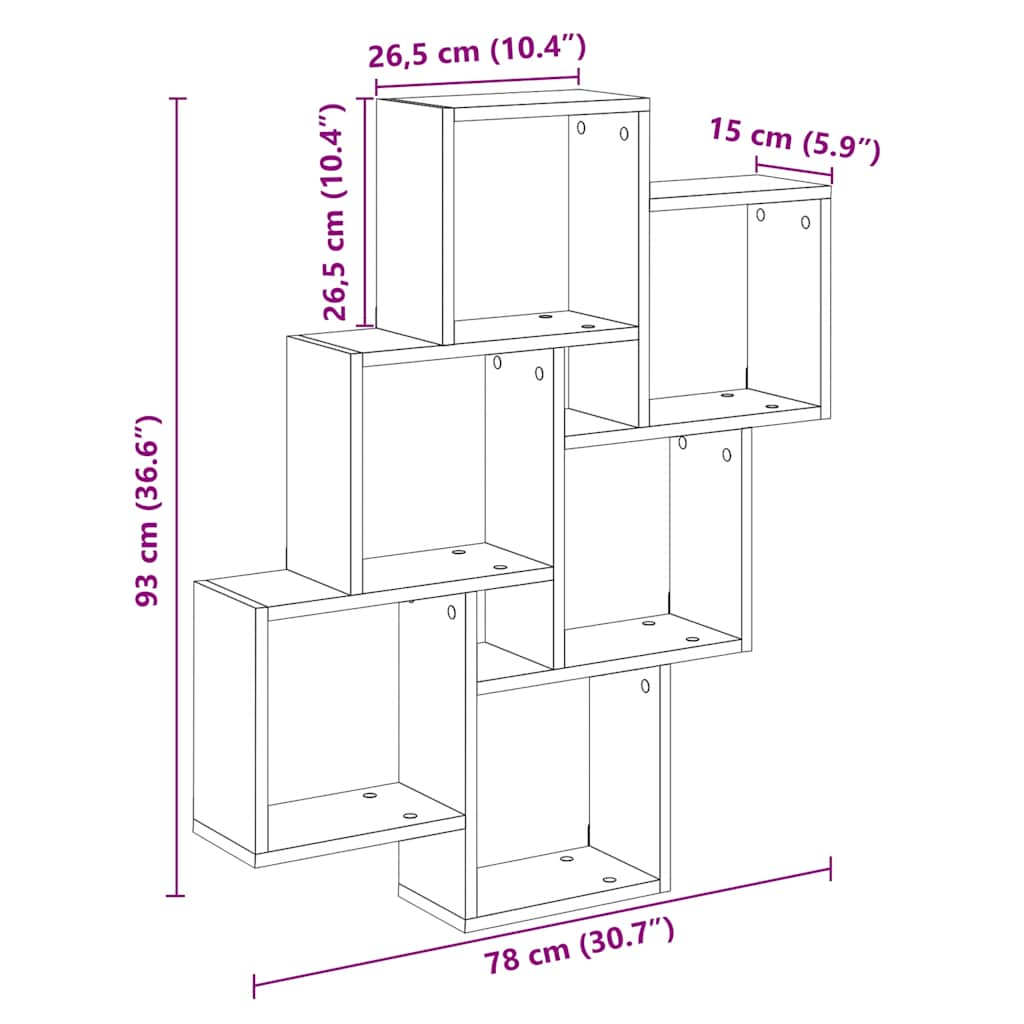 Wandschap kubus 78x15x93 cm bewerkt hout wit