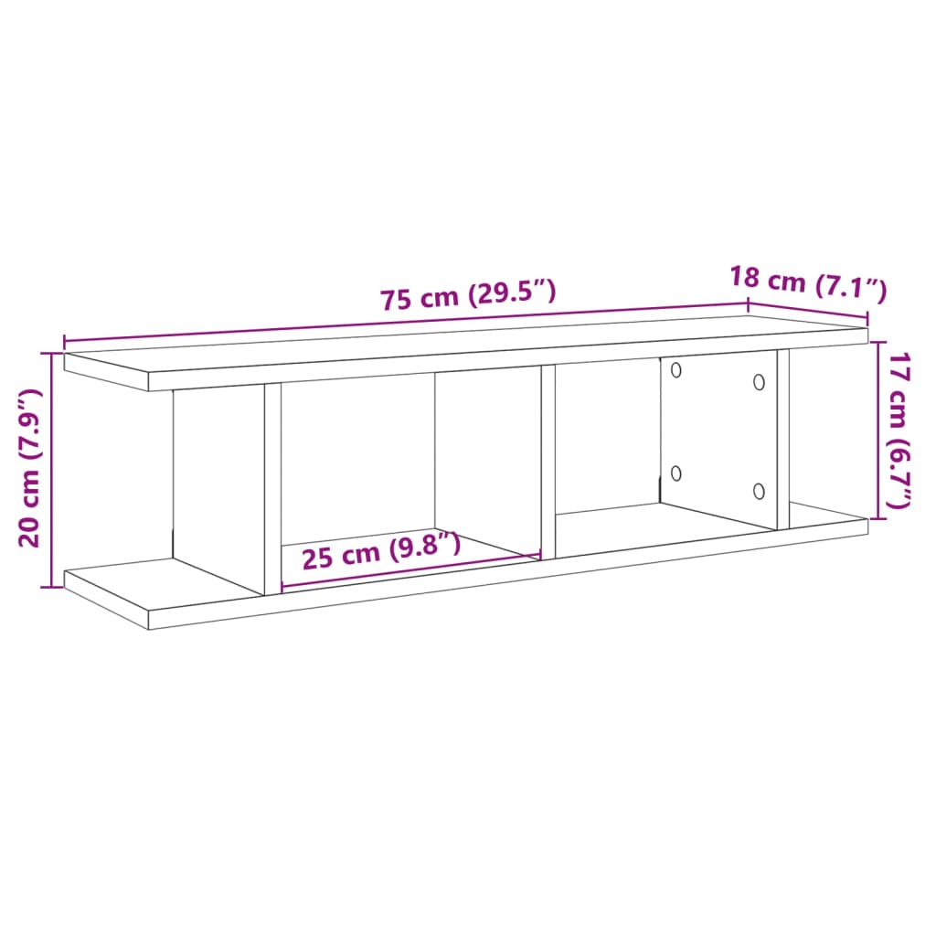 Wandschappen 2 st 75x18x20cm bewerkt hout artisanaal eikenkleur