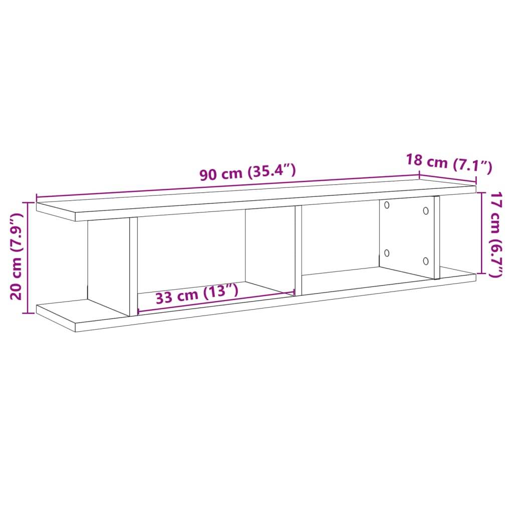 Wandschappen 2 st 75x18x20cm bewerkt hout artisanaal eikenkleur