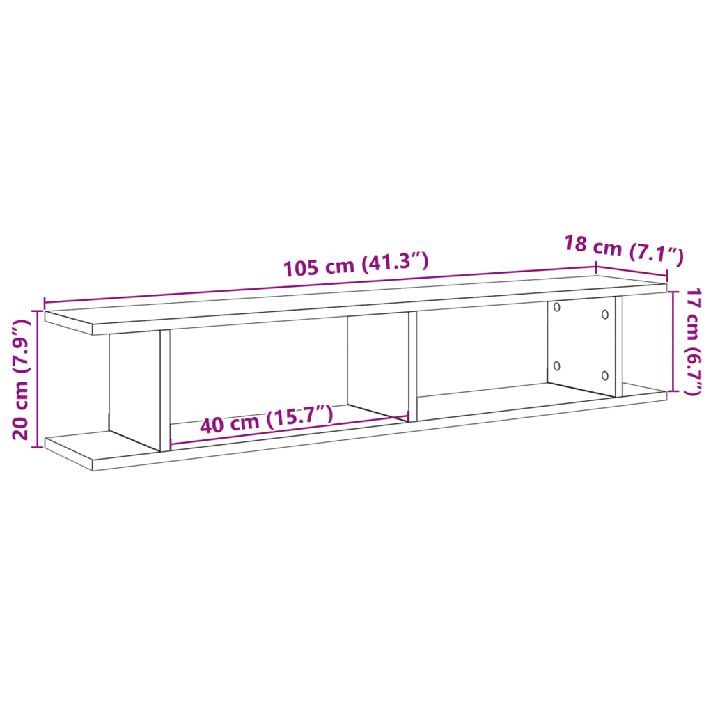 Wandschappen 2 st 75x18x20cm bewerkt hout artisanaal eikenkleur