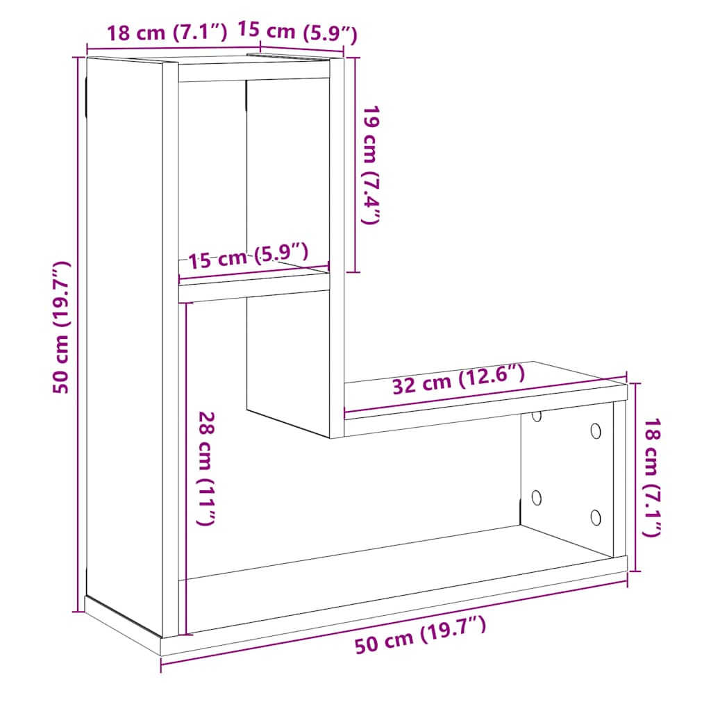 Wandschappen kubus 2 st 50x15x50 cm hout artisanaal eiken