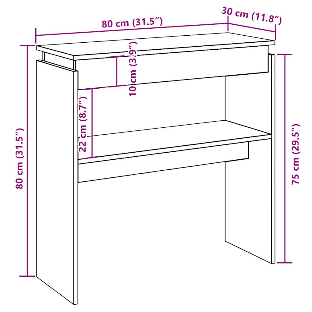 Wandtafel 80x30x80 cm bewerkt hout artisanaal eikenkleurig