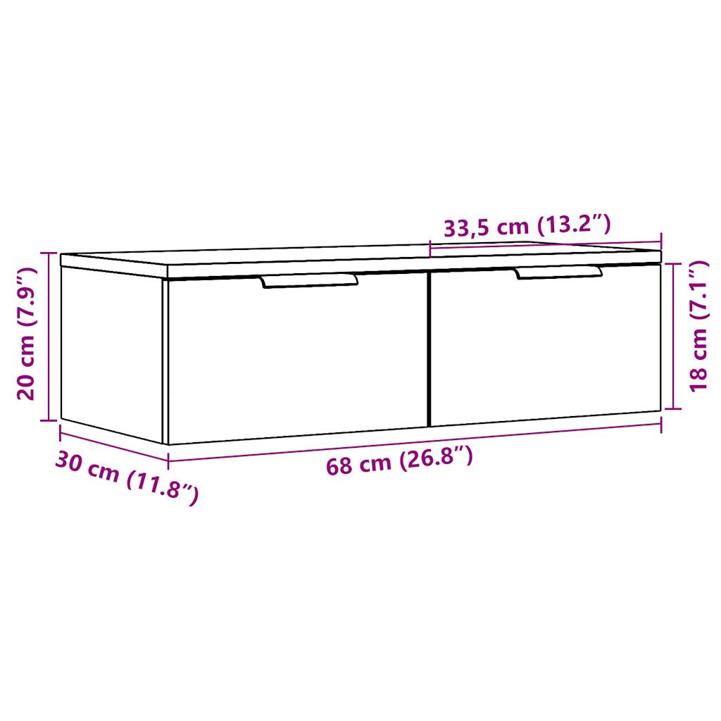 Wandkast 68x30x20 cm bewerkt hout oud houtkleurig