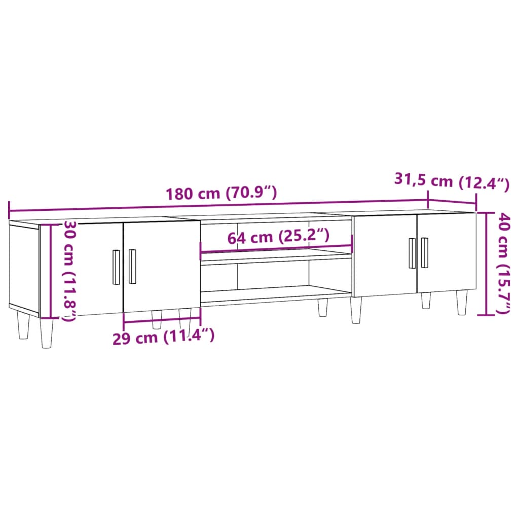 Tv-meubel 180x31,5x40 cm bewerkt hout artisanaal eikenkleurig