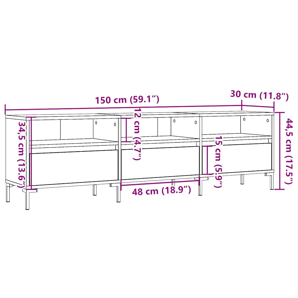 Tv-meubel 150x30x44,5 cm bewerkt hout artisanaal eikenkleur