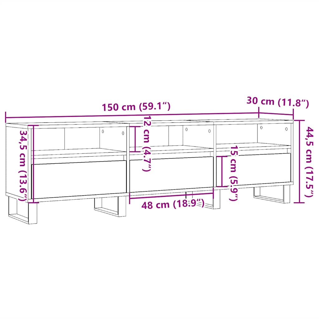 Tv-meubel 150x30x44,5 cm bewerkt hout gerookt eikenkleurig