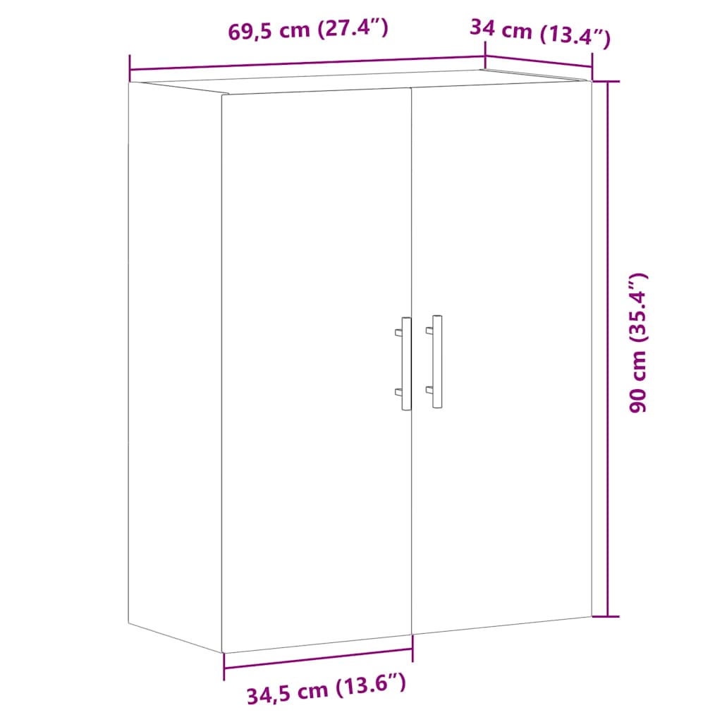 Wandkast 69,5x34x90 cm oud houtkleurig