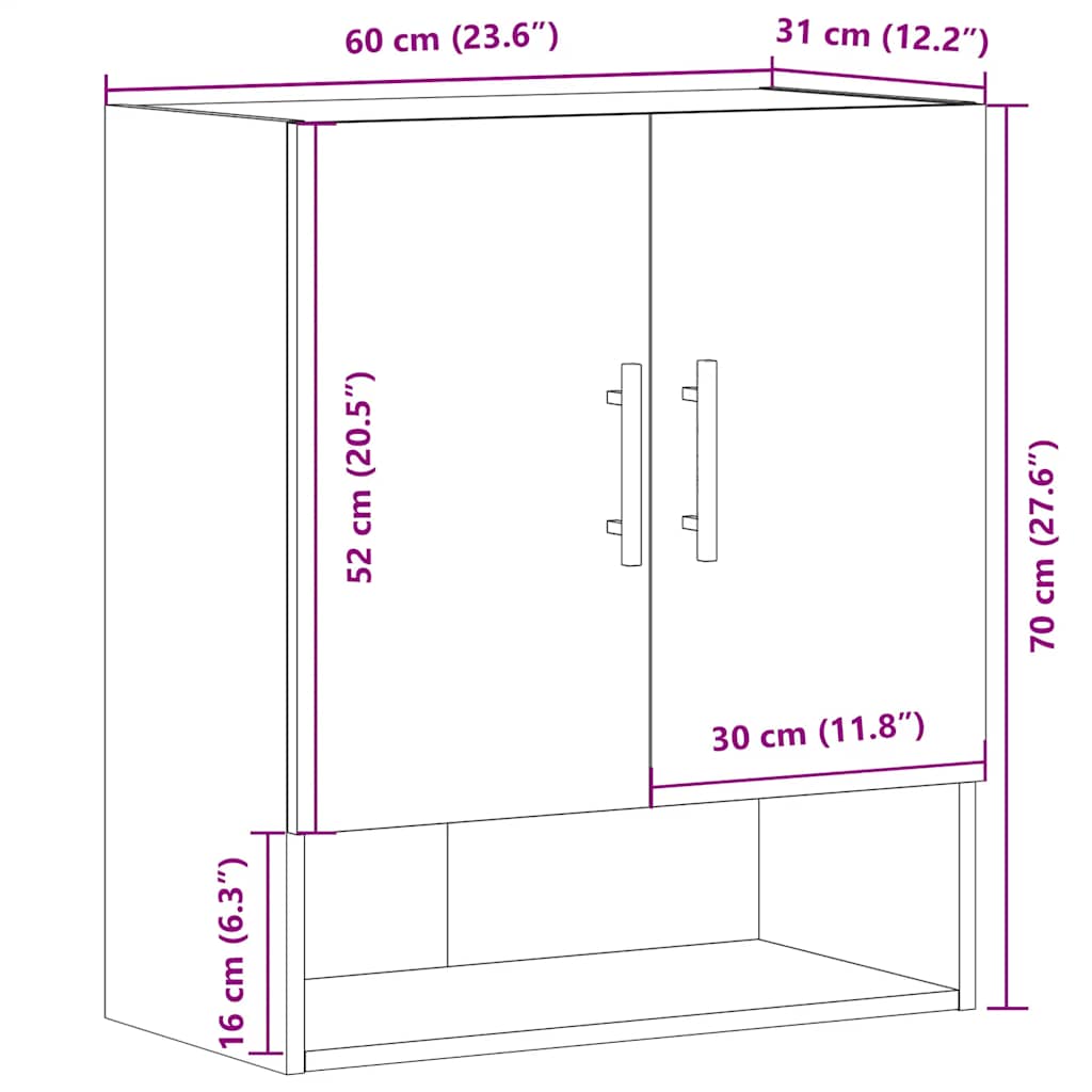 Wandkast 60x31x70 cm bewerkt hout artisanaal eikenkleur