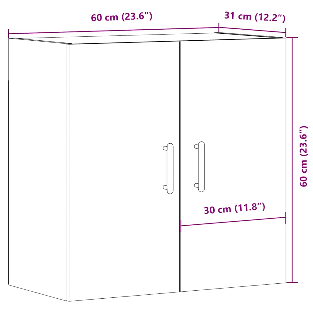 Wandkast 60x31x60 cm bewerkt hout artisanaal eikenkleurig