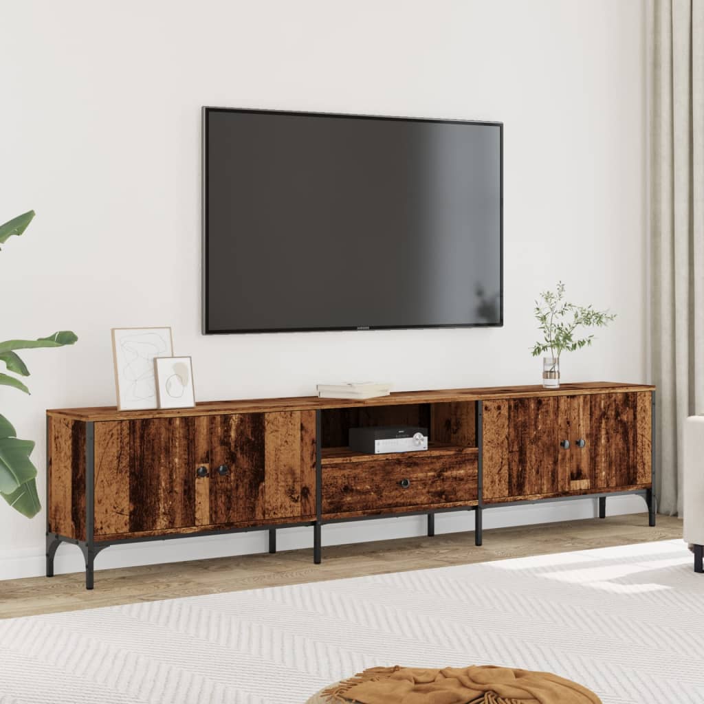 Tv-meubel met lade 200x25x44 cm bewerkt hout artisanaal eiken