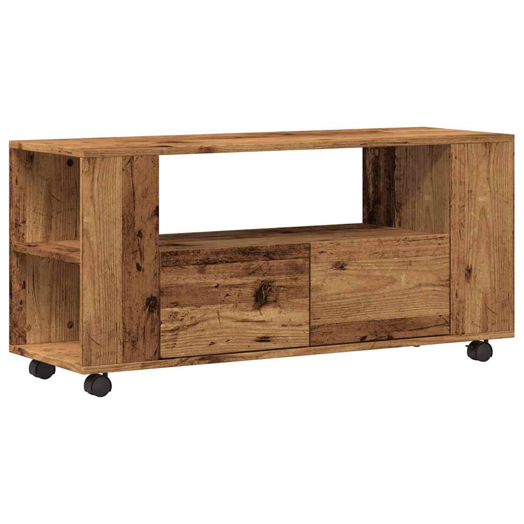 Tv-meubel met wielen 102x34,5x43 cm bewerkt hout oud hout