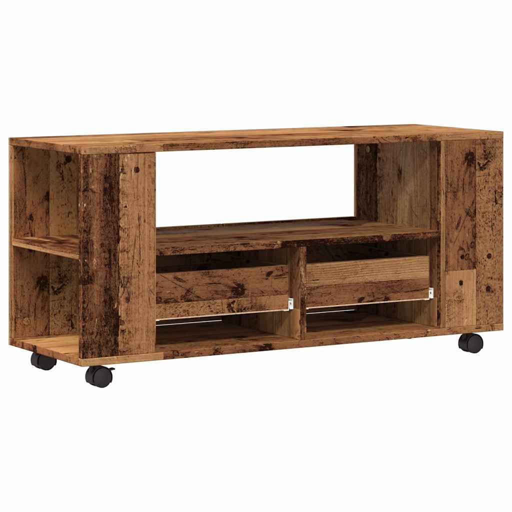 Tv-meubel met wielen 102x34,5x43 cm bewerkt hout oud hout