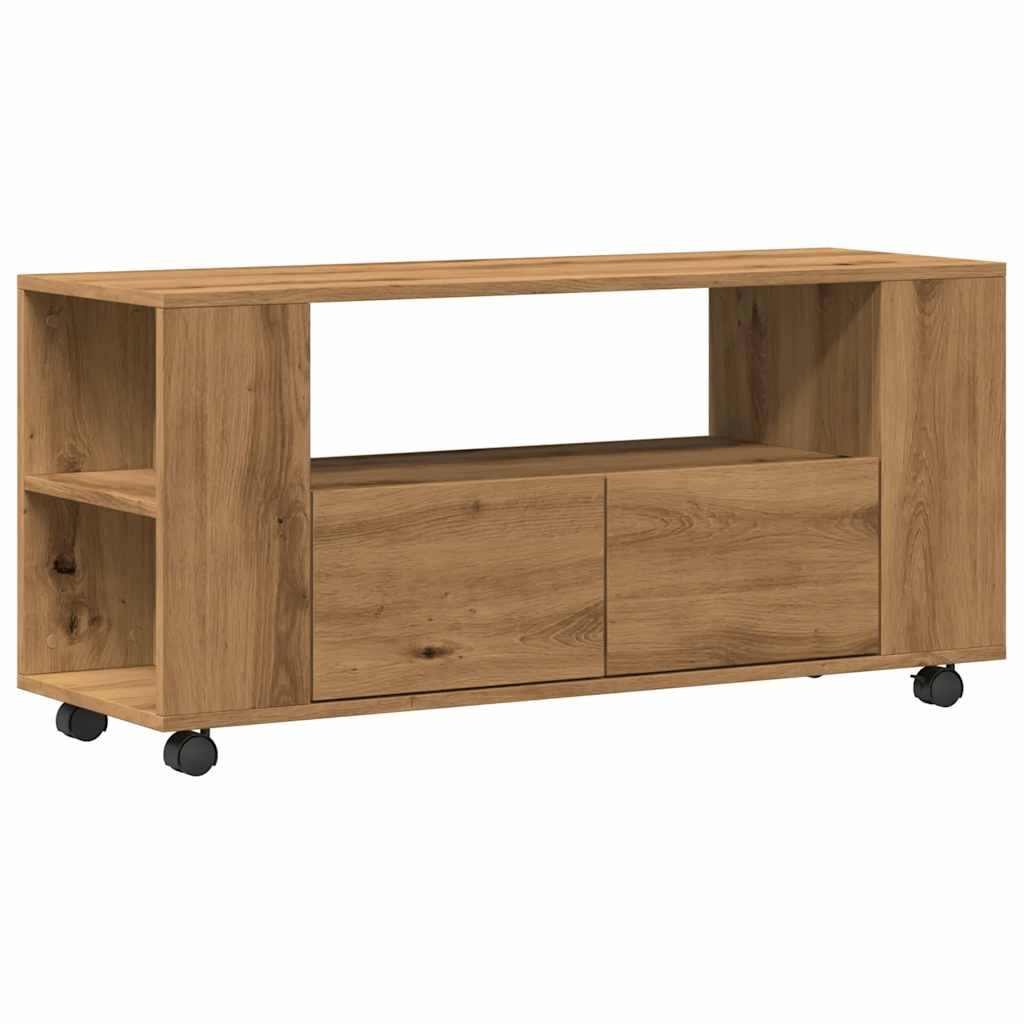 Tv-meubel met wielen 102x34,5x43 cm bewerkt hout oud hout