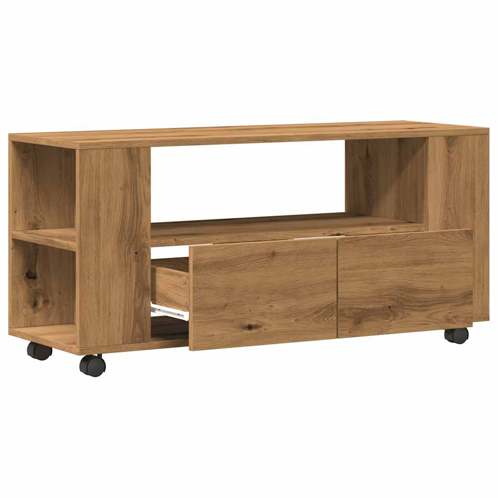 Tv-meubel met wielen 102x34,5x43 cm bewerkt hout oud hout