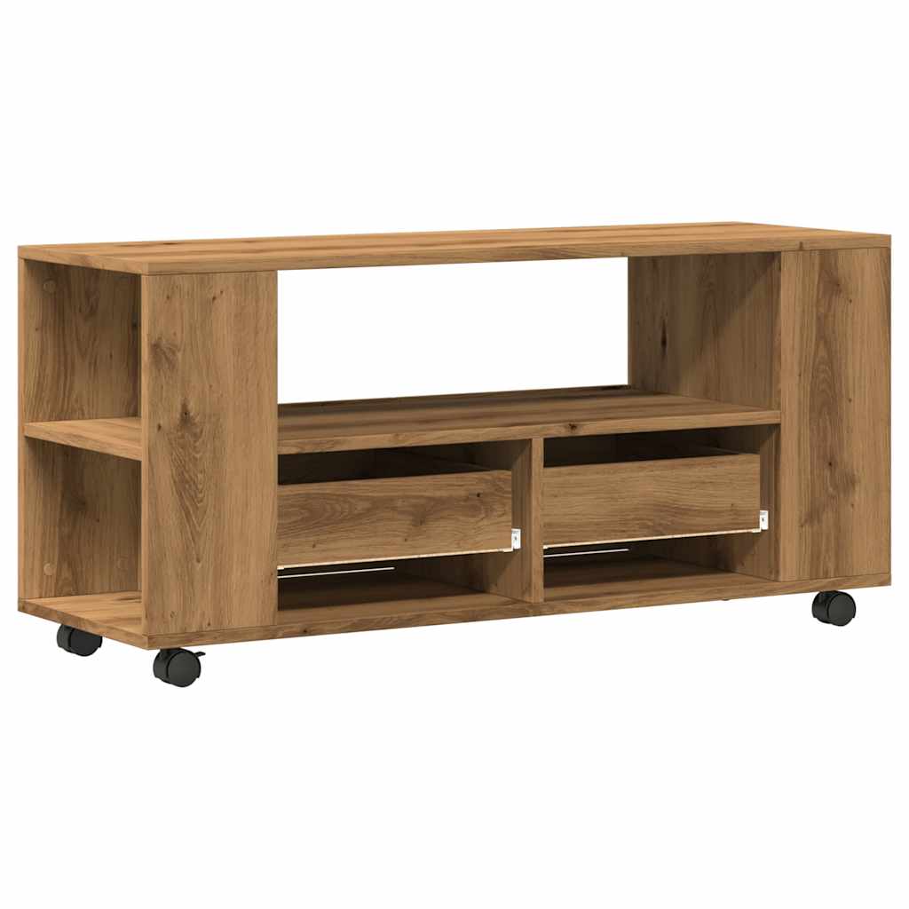 Tv-meubel met wielen 102x34,5x43 cm bewerkt hout oud hout