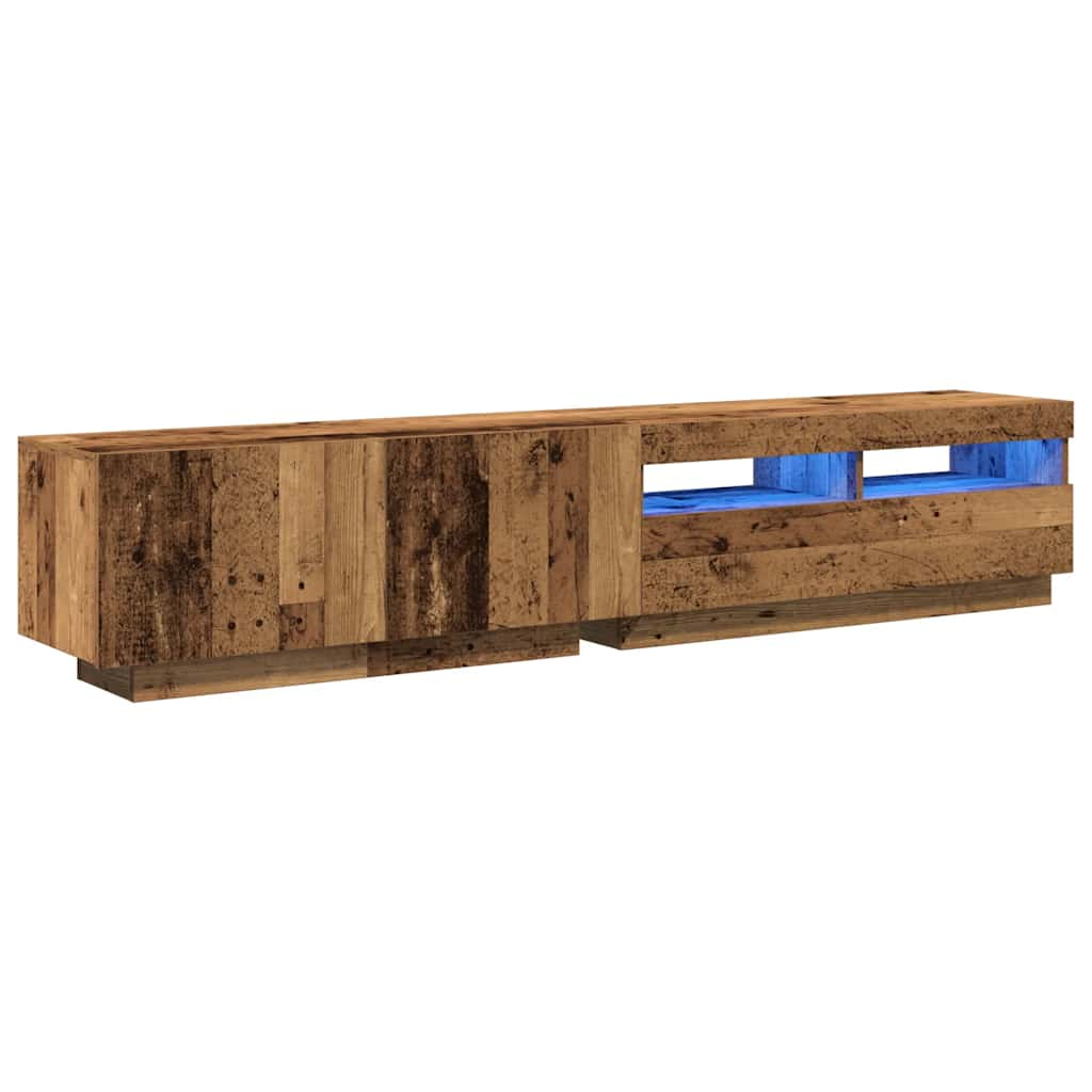 Tv-meubel met LED 200x35x40 cm bewerkt hout artisanaal eiken