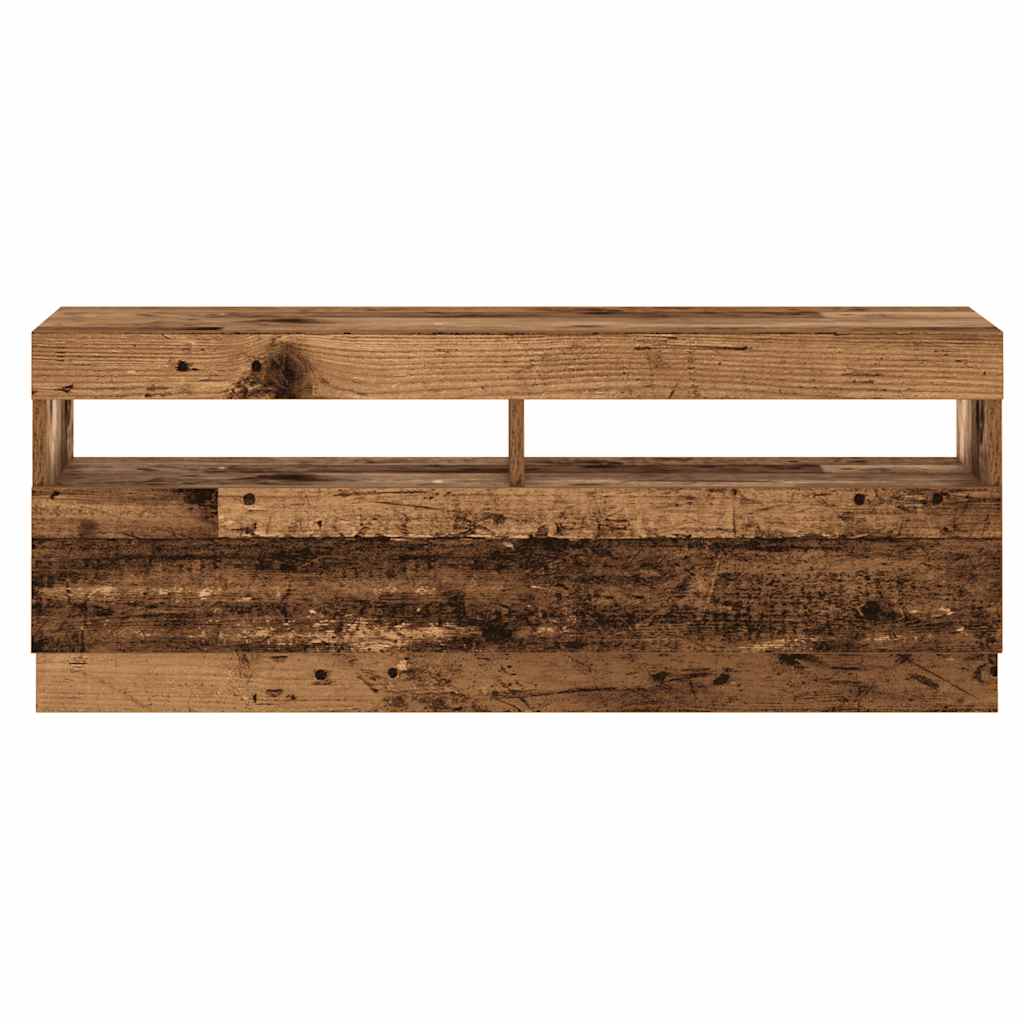 Tv-meubel met LED 200x35x40 cm bewerkt hout artisanaal eiken