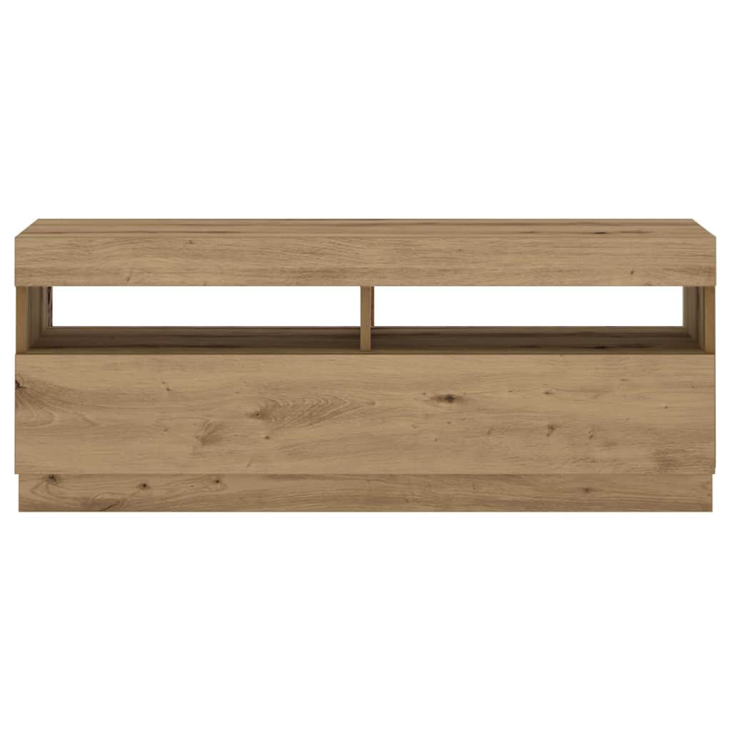 Tv-meubel met LED 200x35x40 cm bewerkt hout artisanaal eiken