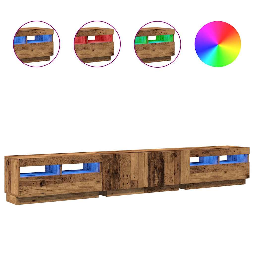 Tv-meubel met LED 260x35x40 cm bewerkt hout artisanaal eiken