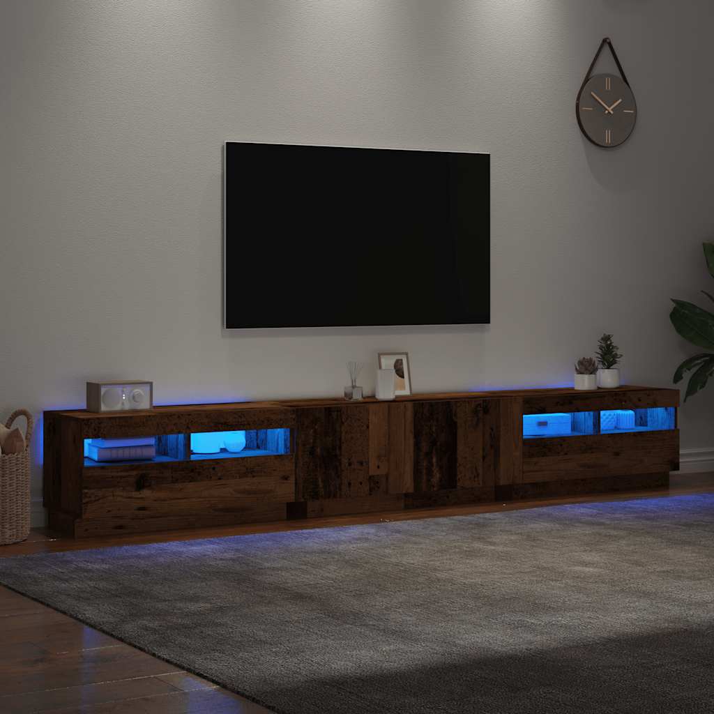 Tv-meubel met LED 260x35x40 cm bewerkt hout artisanaal eiken