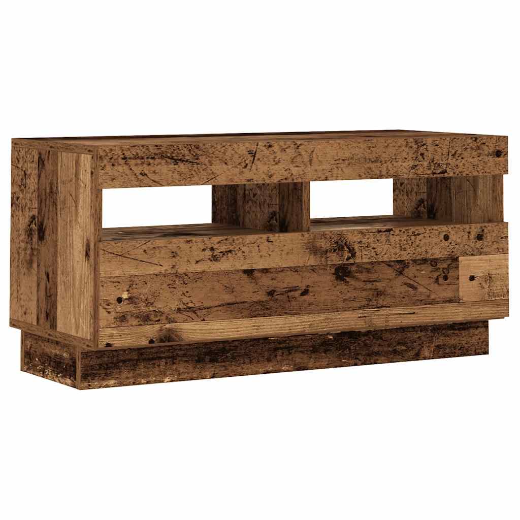 Tv-meubel met LED 260x35x40 cm bewerkt hout artisanaal eiken