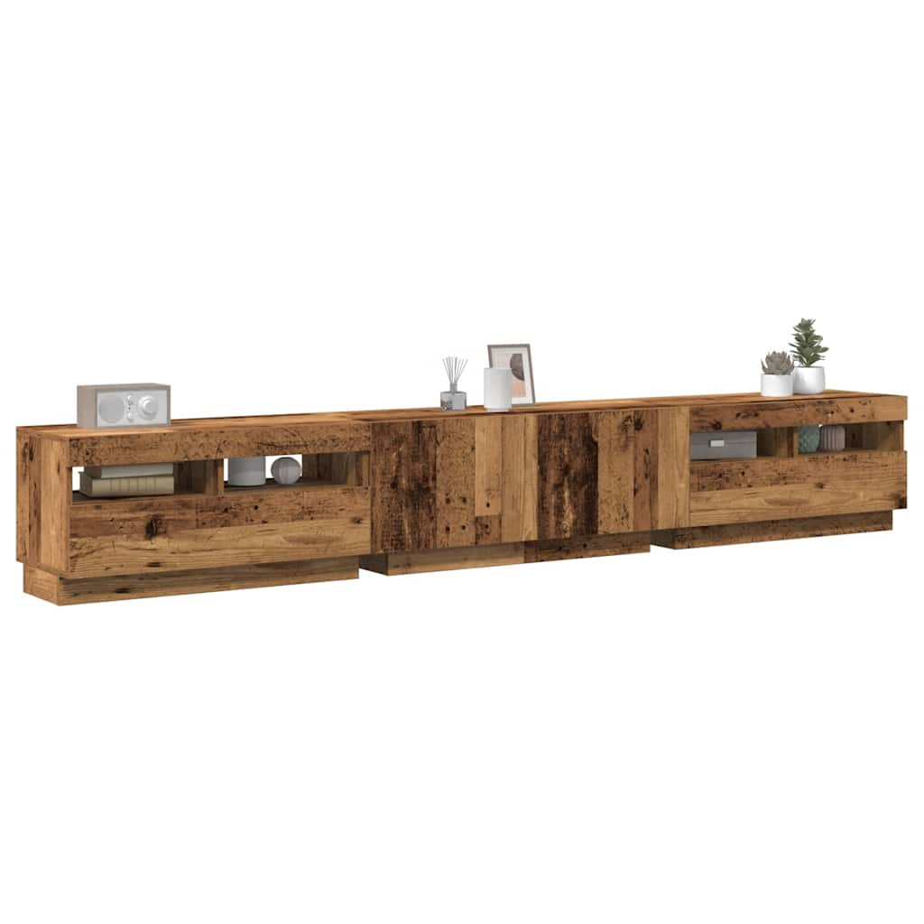 Tv-meubel met LED 260x35x40 cm bewerkt hout artisanaal eiken