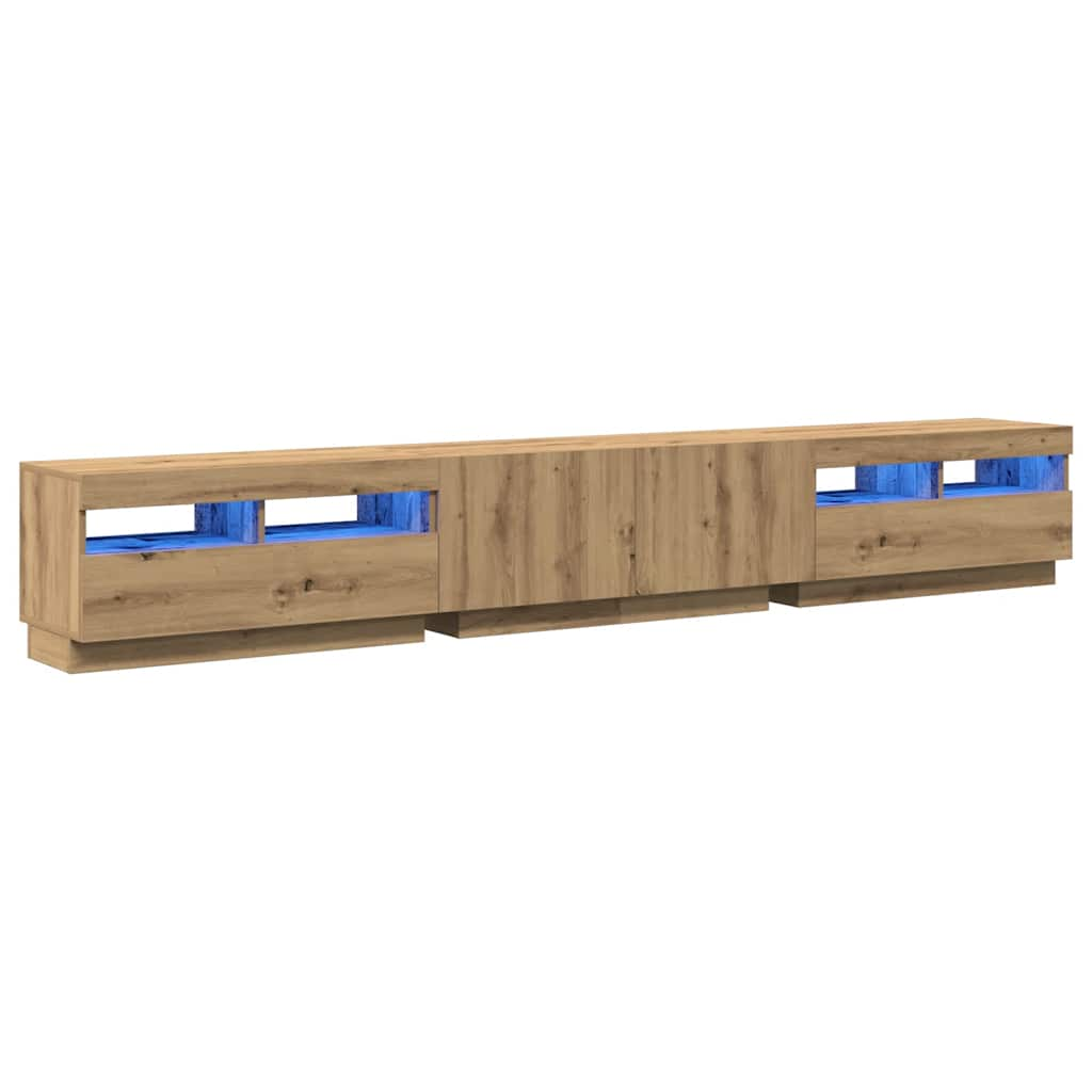 Tv-meubel met LED 260x35x40 cm bewerkt hout artisanaal eiken