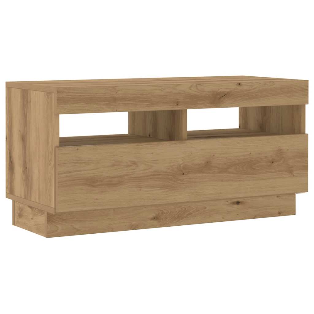 Tv-meubel met LED 260x35x40 cm bewerkt hout artisanaal eiken