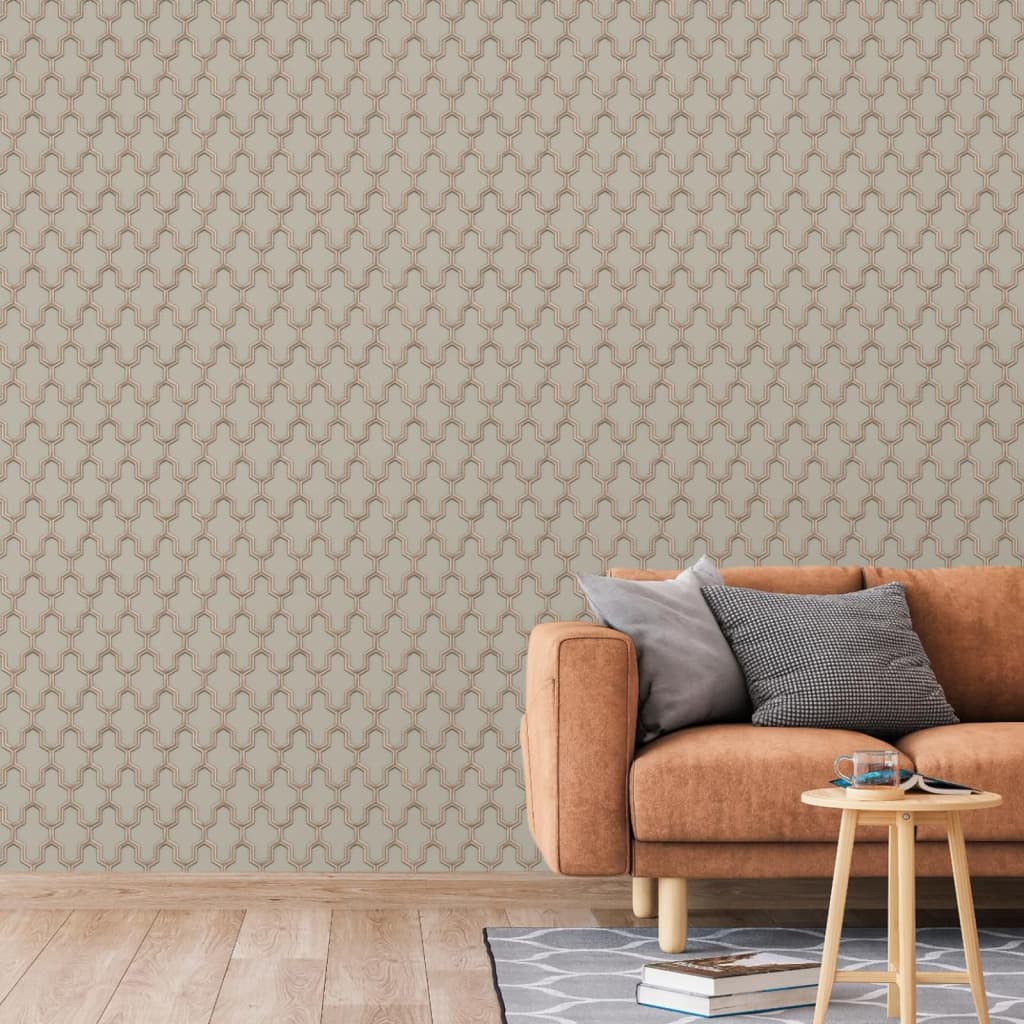 DUTCH WALLCOVERINGS Behang Geometric goudkleurig groen