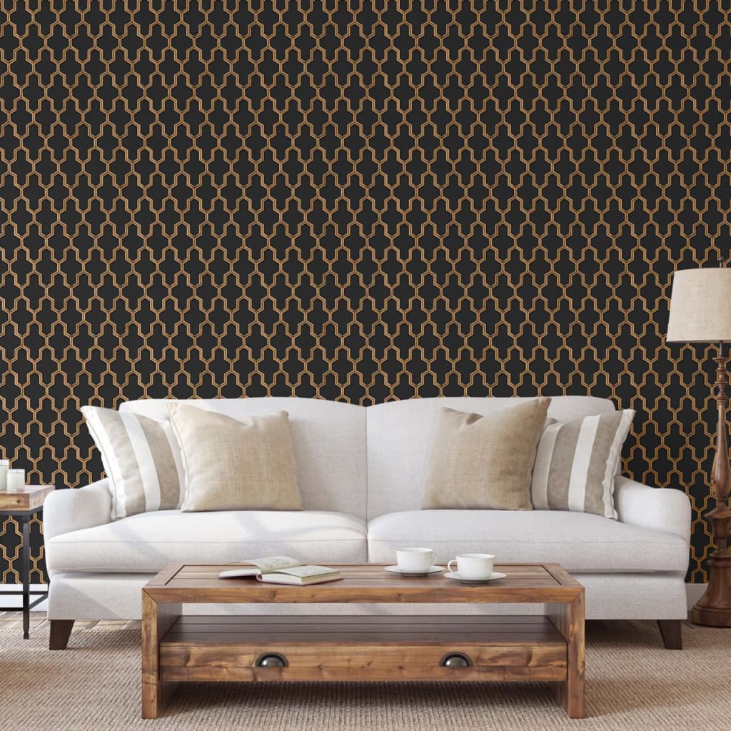 DUTCH WALLCOVERINGS Behang Geometric goudkleurig groen