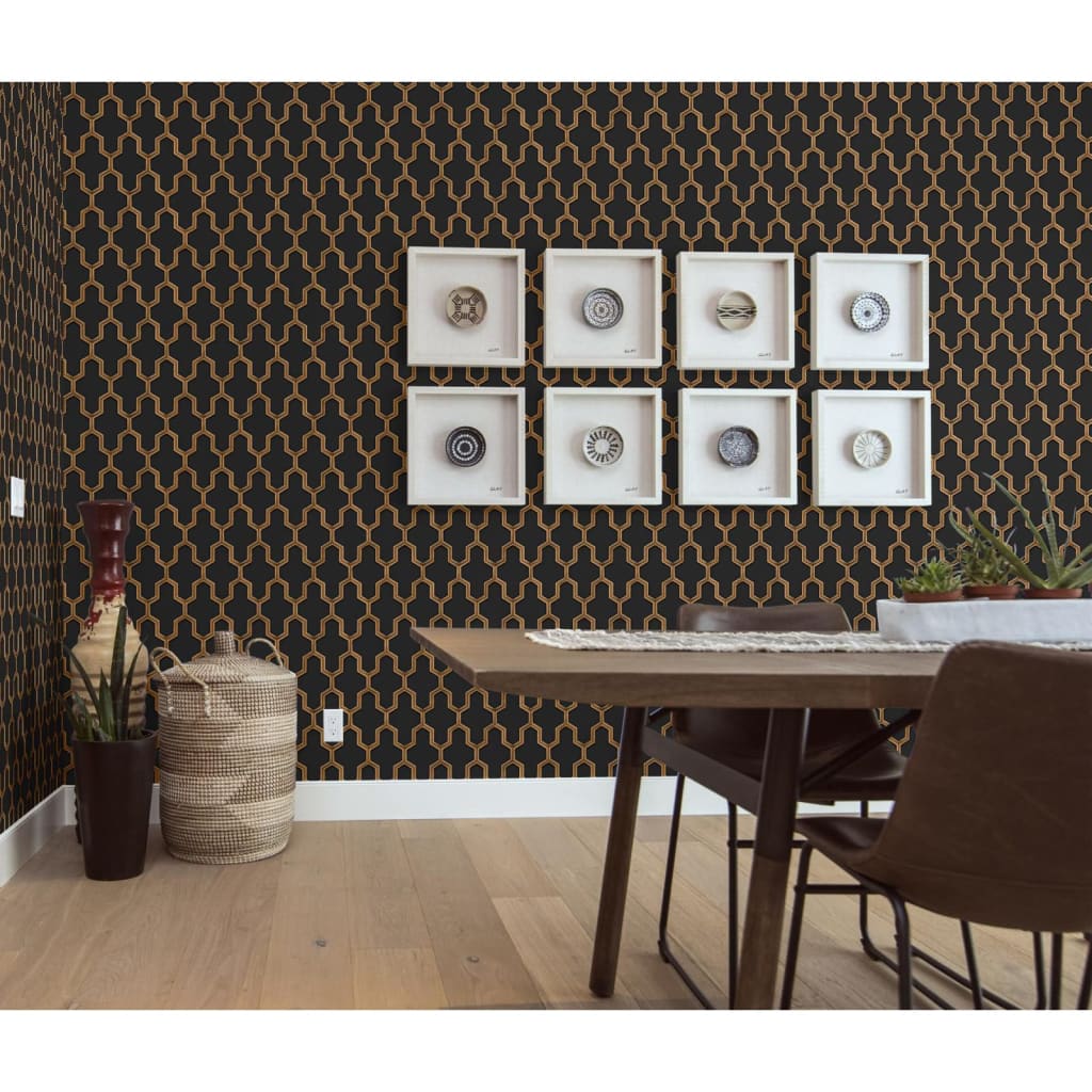 DUTCH WALLCOVERINGS Behang Geometric goudkleurig groen