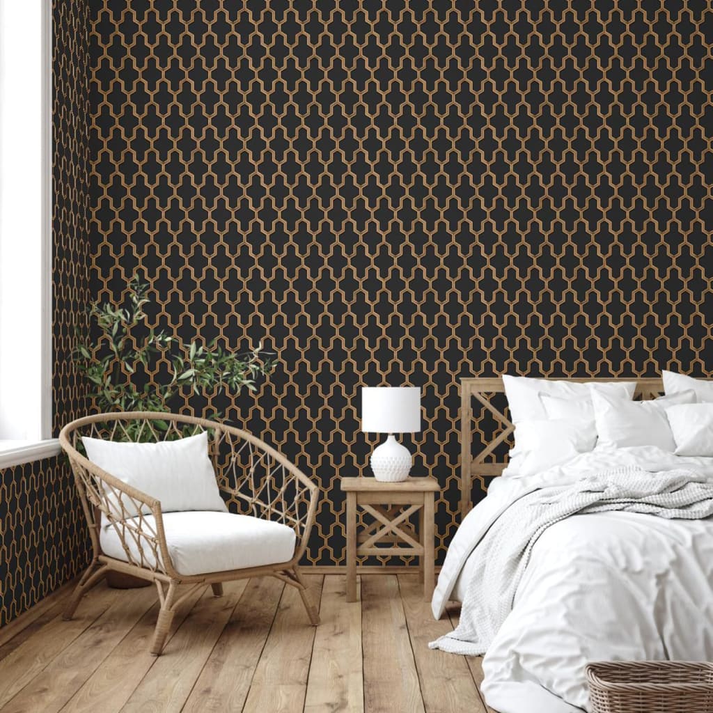 DUTCH WALLCOVERINGS Behang Geometric goudkleurig groen