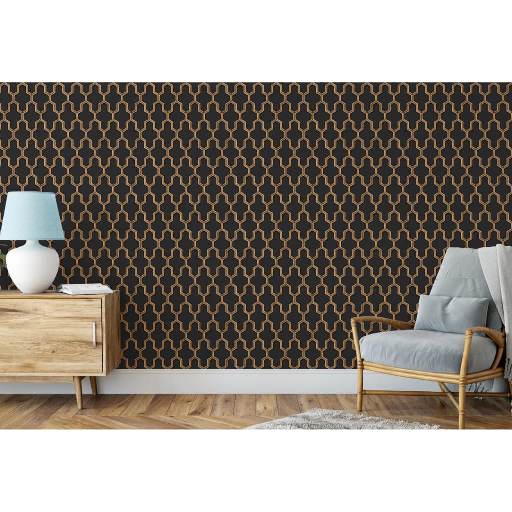 DUTCH WALLCOVERINGS Behang Geometric goudkleurig groen