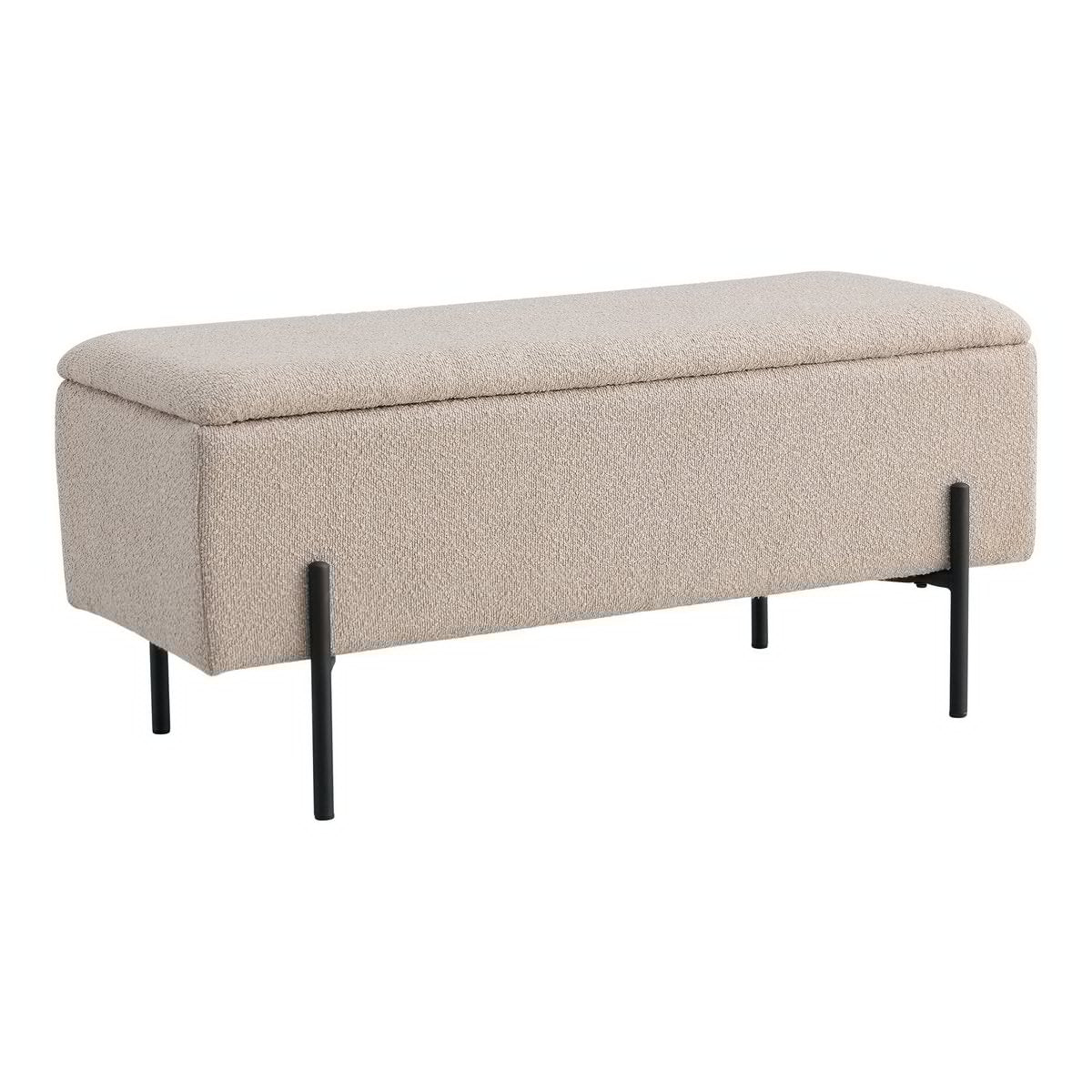 Watford Bench - Bank in bouclé met opbergruimte, beige met zwarte poten, 95x36,5x46 cm, HN1233