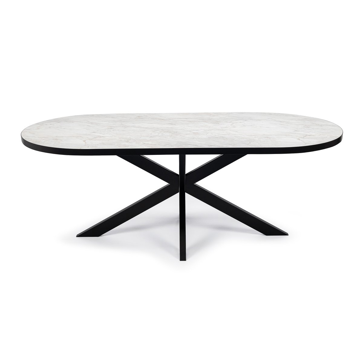 Stalux Plat ovale eettafel 'Noud' 240 x 100, kleur zwart / wit marmer