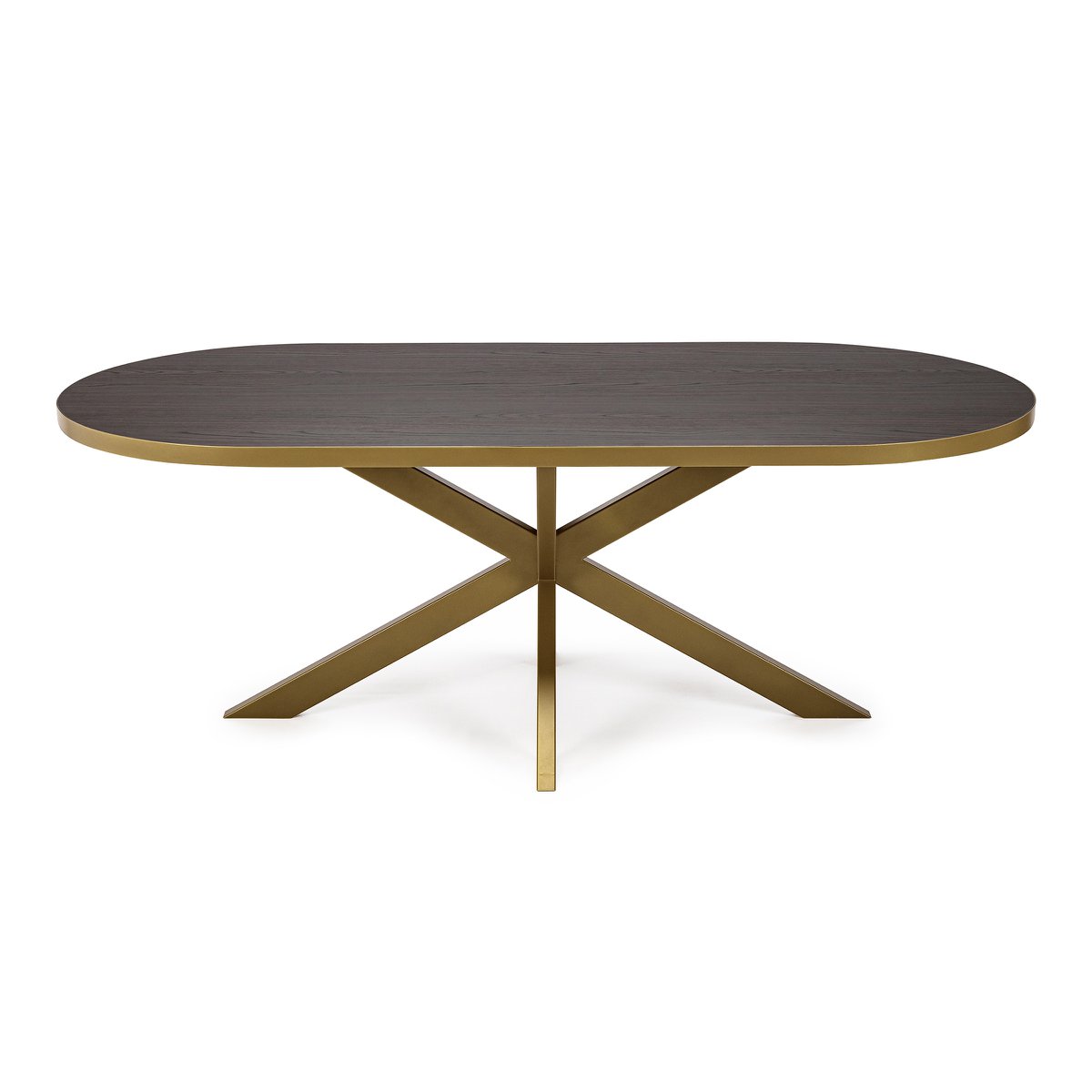 Stalux Plat ovale eettafel 'Noud' 180 x 100, kleur goud / bruin hout