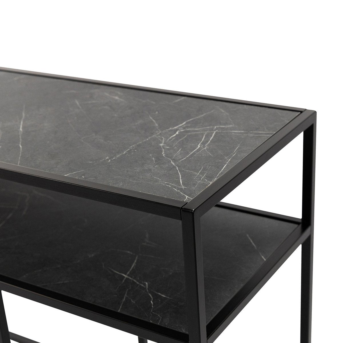 Stalux Side-table 'Teun' 150cm, kleur zwart / zwart marmer