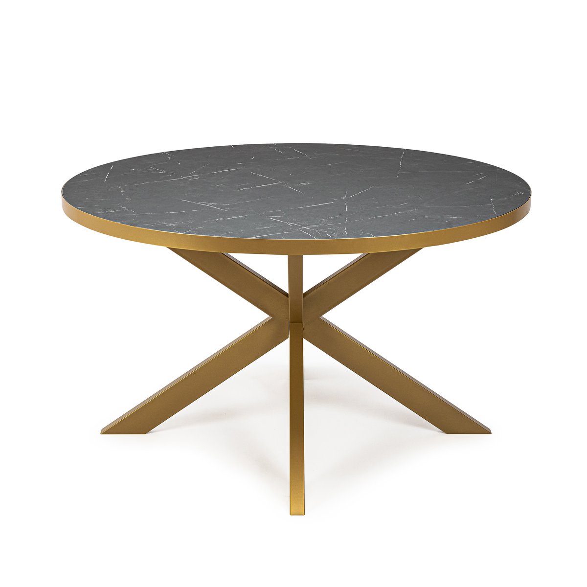 Stalux Ronde eettafel 'Daan' 148cm, kleur goud / zwart marmer